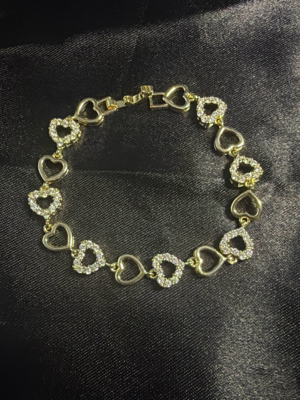 Gold Heart Link Bracelet with Sparkling Crystal Hearts